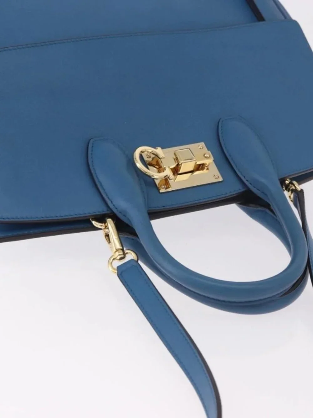 Salvatore Ferragamo Gancini Studio bag Bag Leather 2way Blue Gold Auth ka4871V